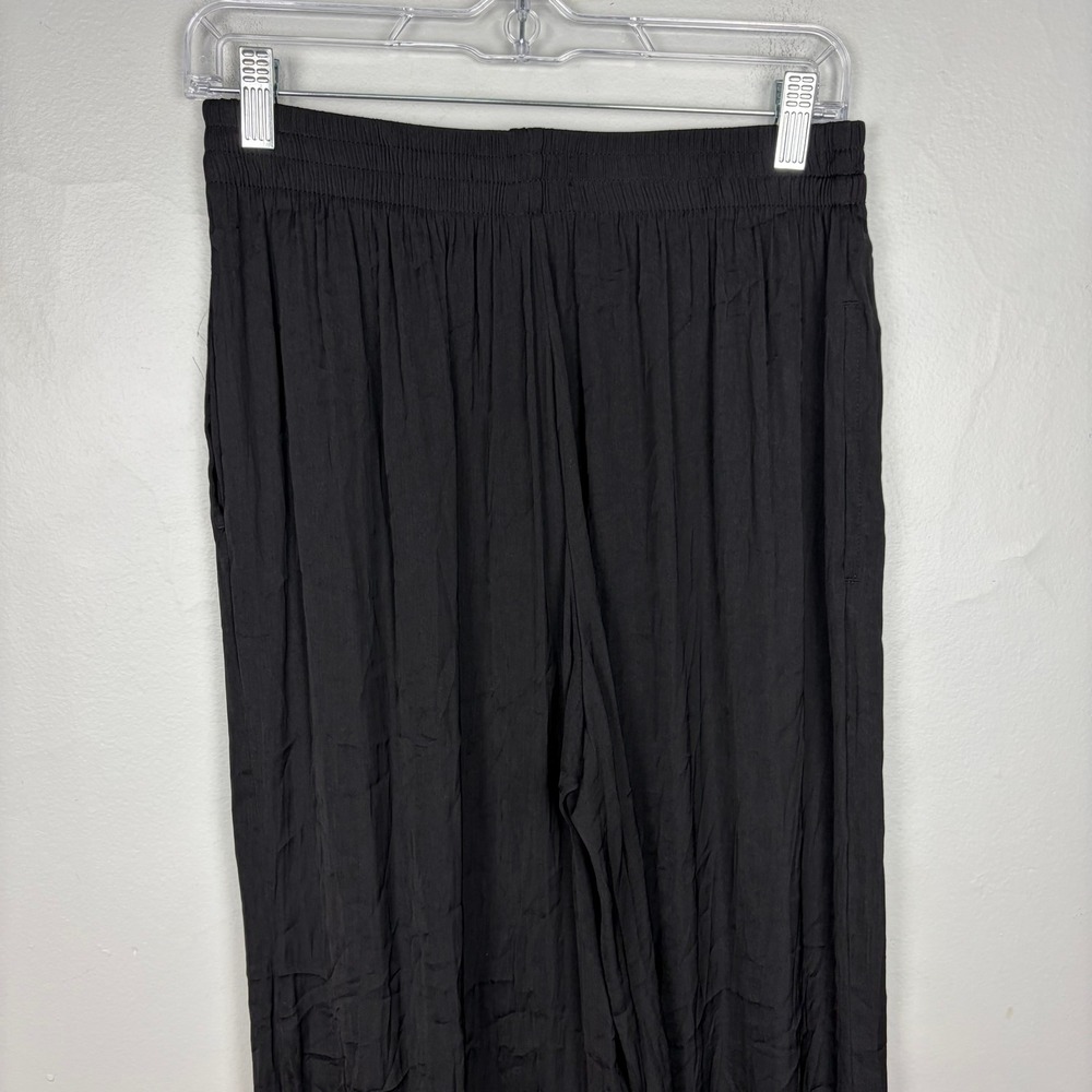 Zara Wide Leg Flowing Trousers Black High Waist Elastic Boho Whimsygoth Medium - Picture 8 of 9